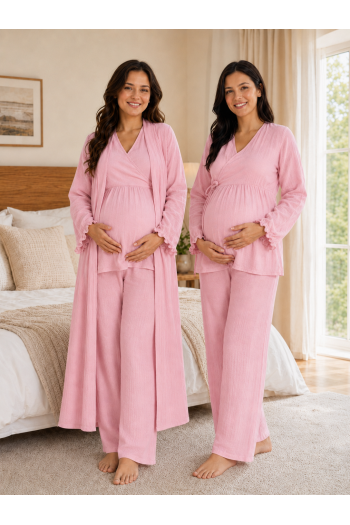 Effortt Pudra Müslin Kumaş Kruvaze Bağlamalı Emzirme Özellikli %100 Pamuk Hamile Lohusa Pijama Takımı Sabahlık 3088 Effortt Pudra Müslin Kumaş Kruvaze Bağlamalı Emzirme Özellikli %100 Pamuk Hamile Lohusa Pijama Takımı Sabahlık 3088